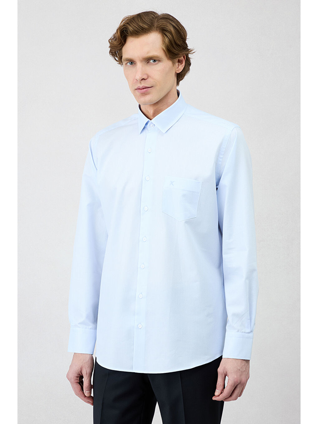Mavi Uzun Kol Regular Fit Klasik Yaka Cepli Desenli Pamuk Gömlek-1
