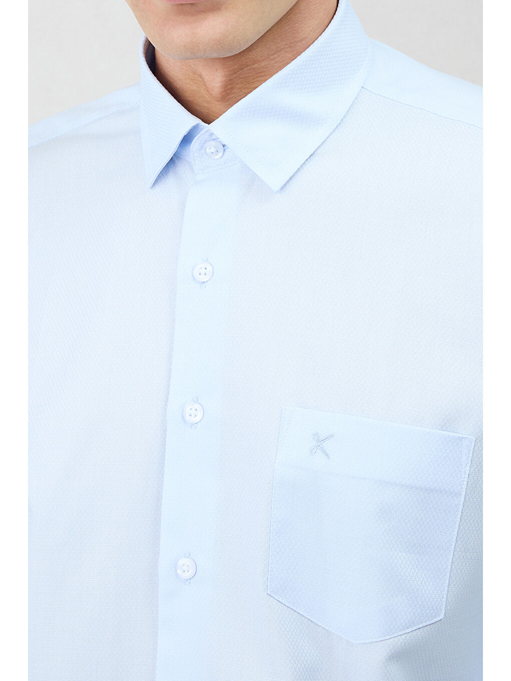 Mavi Uzun Kol Regular Fit Klasik Yaka Cepli Desenli Pamuk Gömlek-2