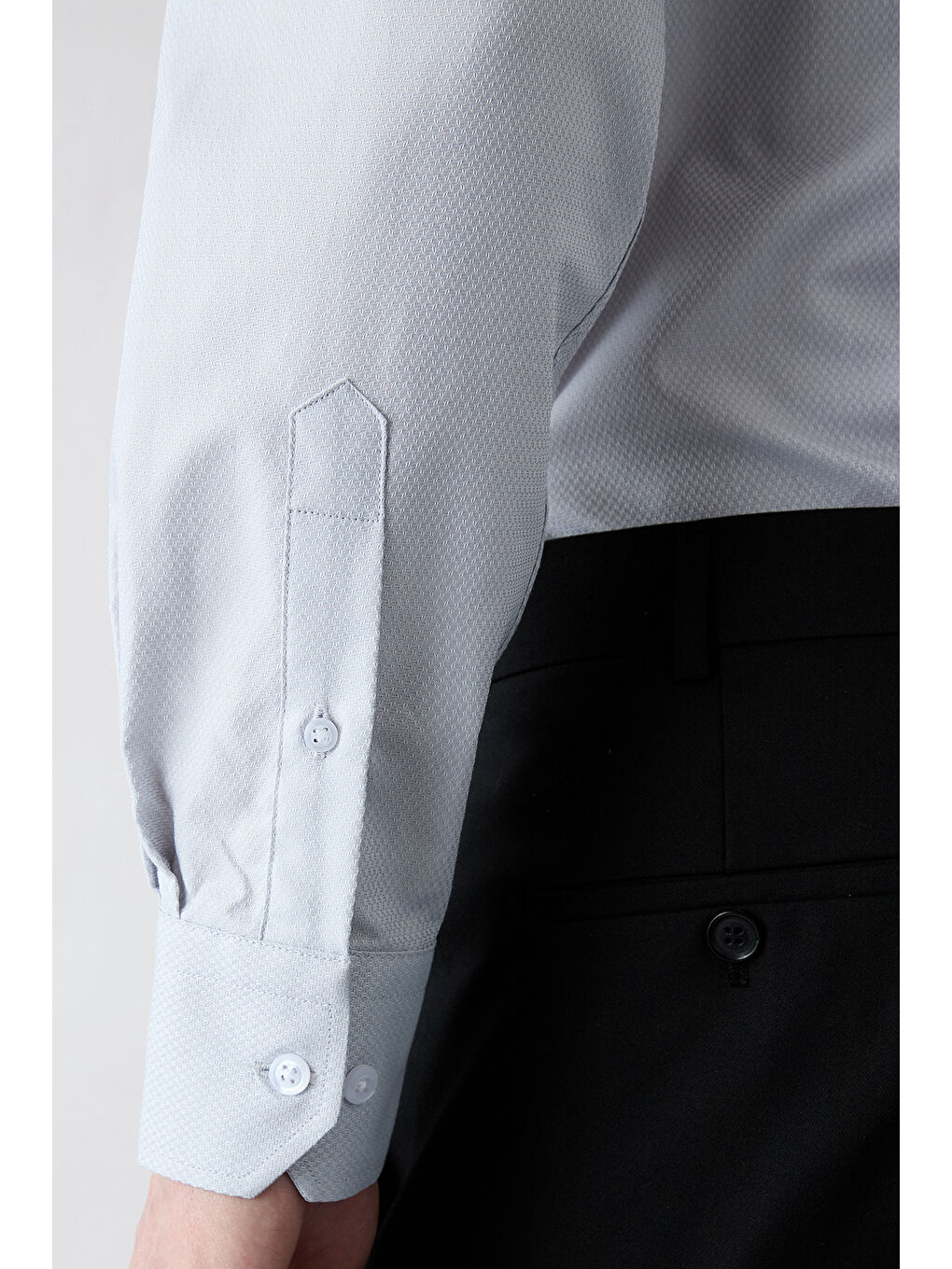 Gri Uzun Kol Regular Fit Klasik Yaka Cepli Desenli Pamuk Gömlek-3