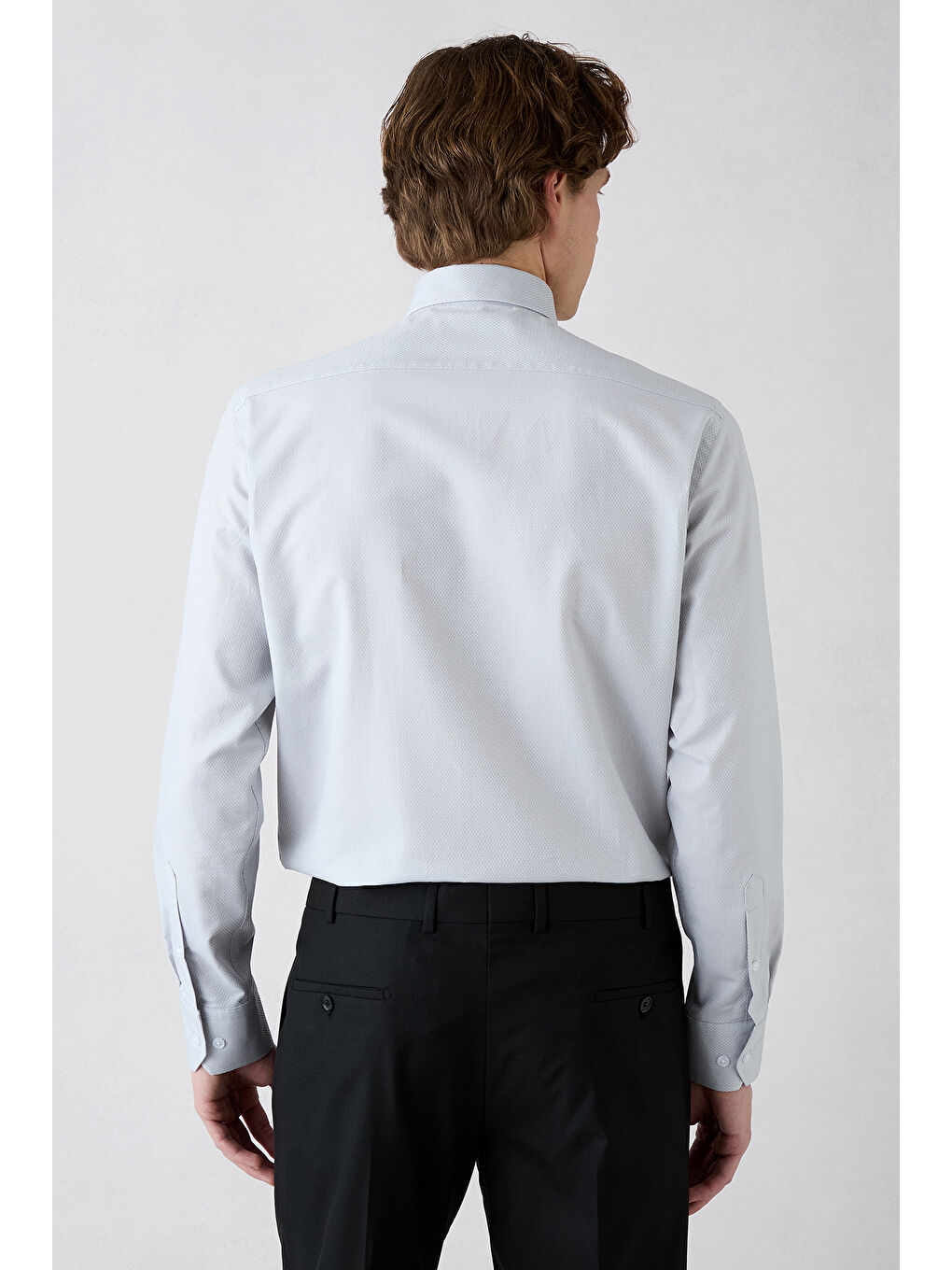 Gri Uzun Kol Regular Fit Klasik Yaka Cepli Desenli Pamuk Gömlek-4