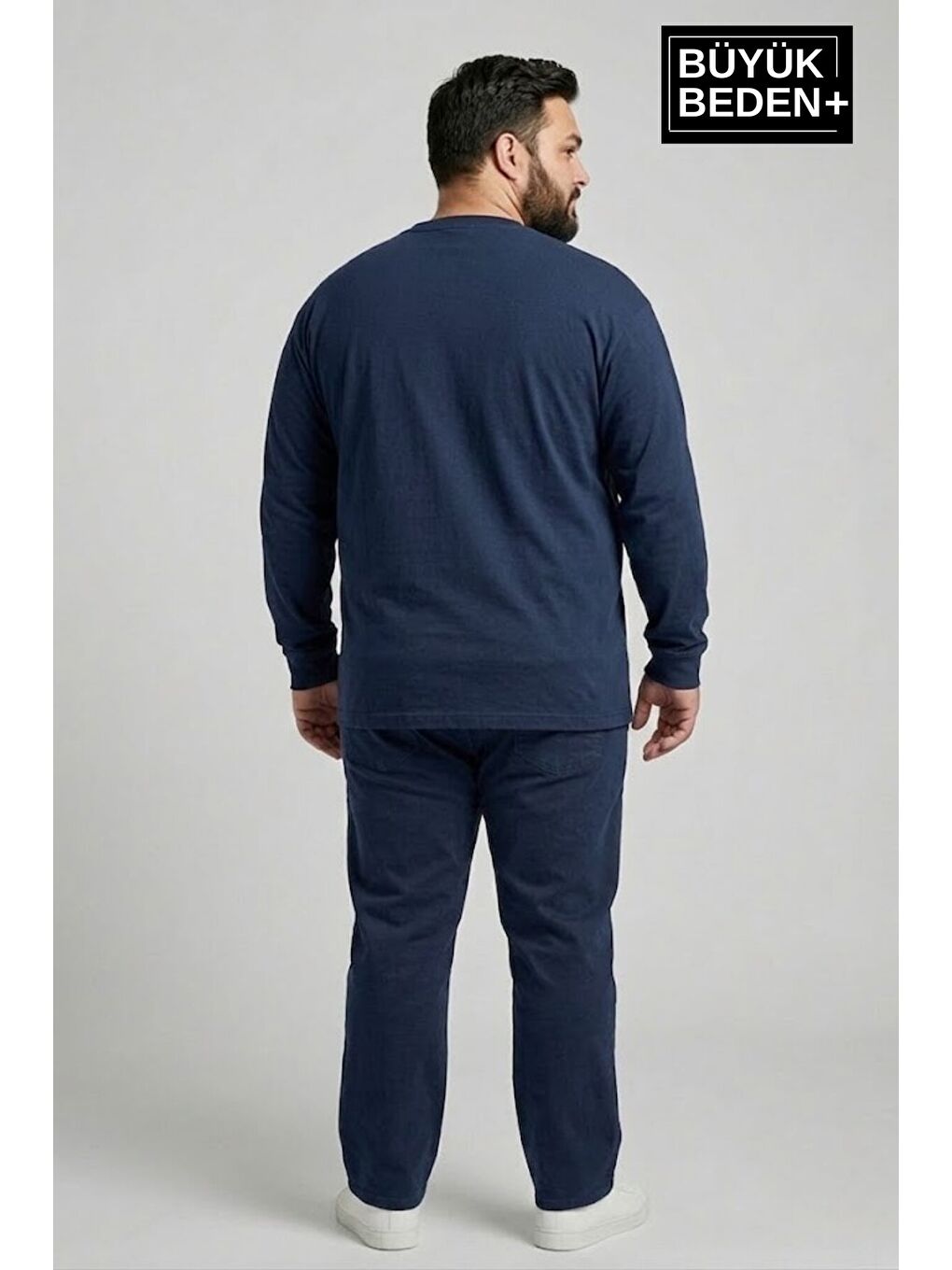 Lacivert Erkek Büyük Beden Air Baskılı 2 İplik Bisiklet Yaka Tişört SPR26BTS942-1-1