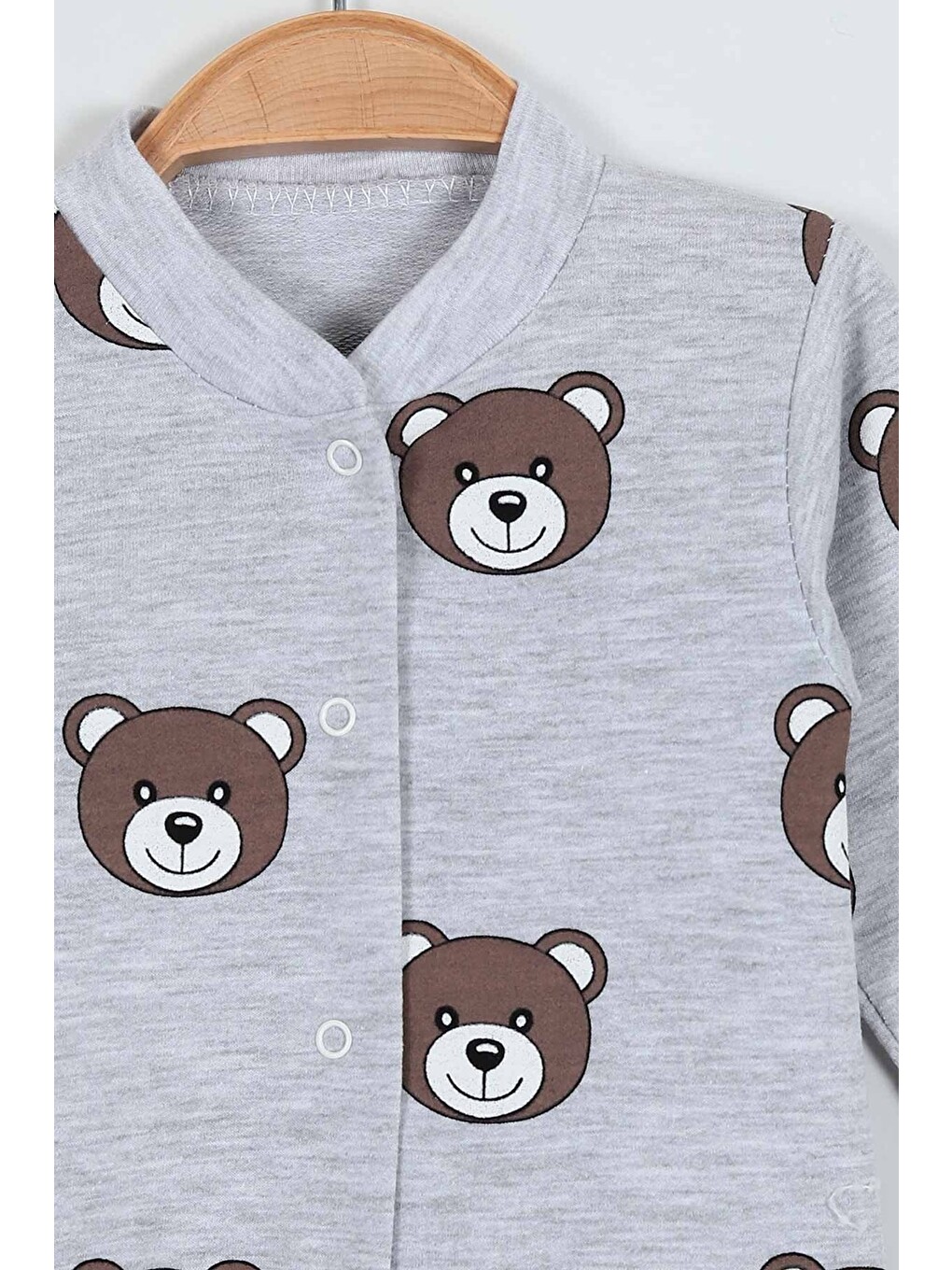 Gri Unisex Ayıcık Baskılı Manşetli Mevsimlik Tulum ince-2