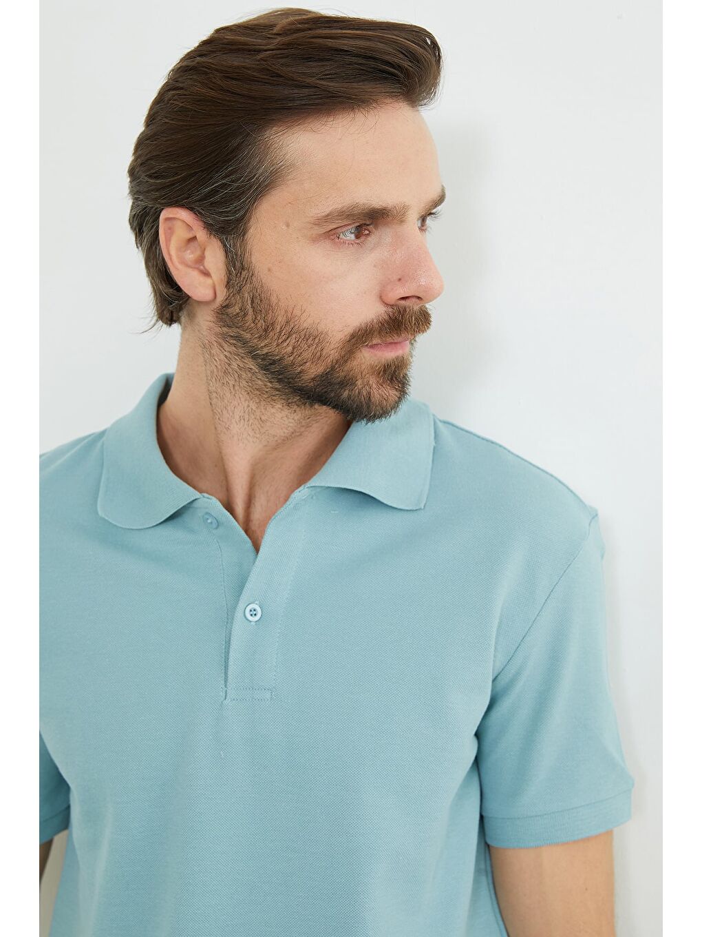 Yeşil Basic Polo Yaka Yarım Düğmeli Tişört-3