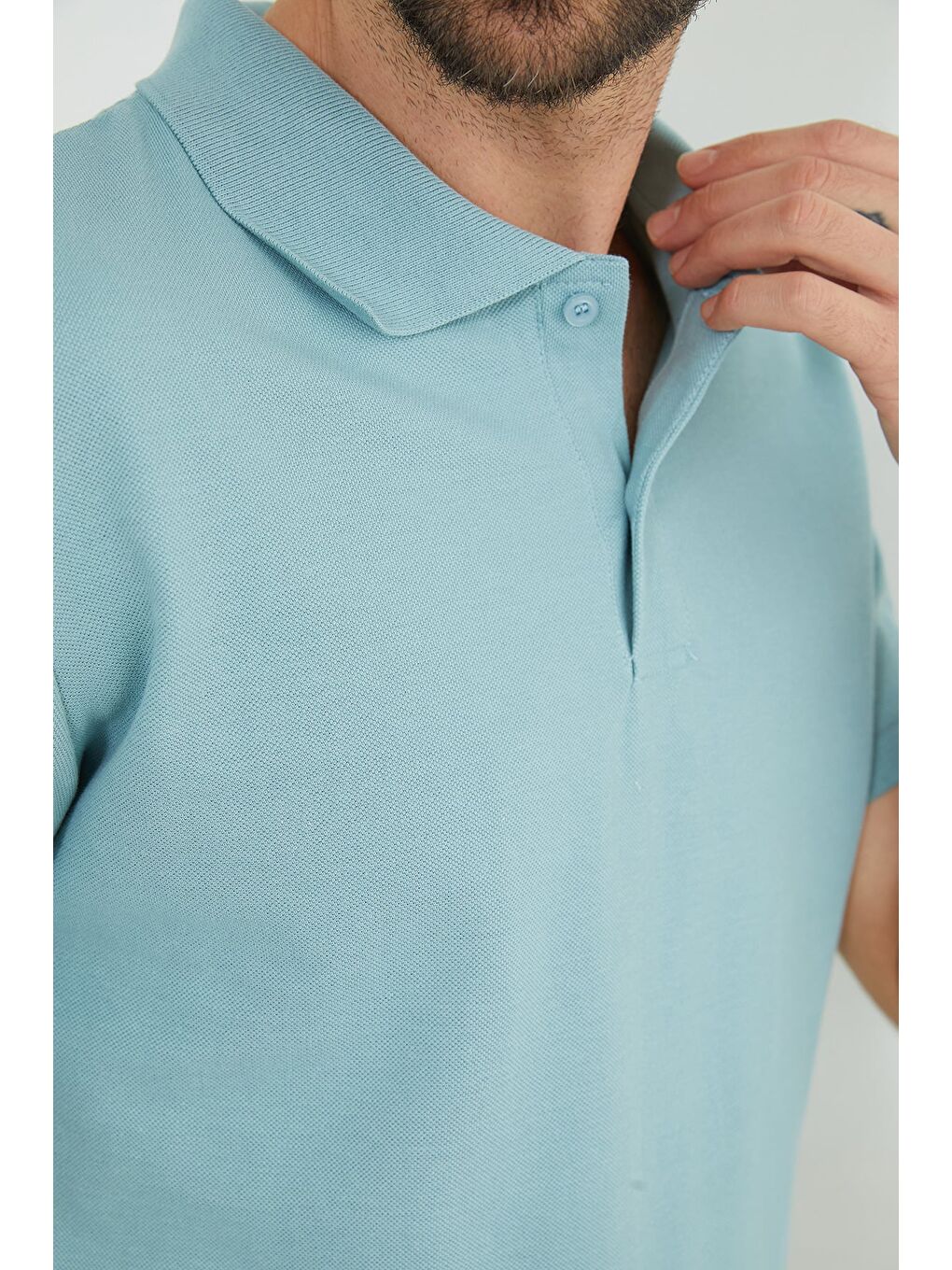 Yeşil Basic Polo Yaka Yarım Düğmeli Tişört-4