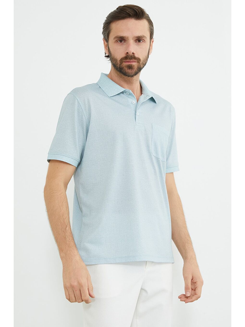 Yeşil Desenli Tek Cepli Polo Yaka Tişört