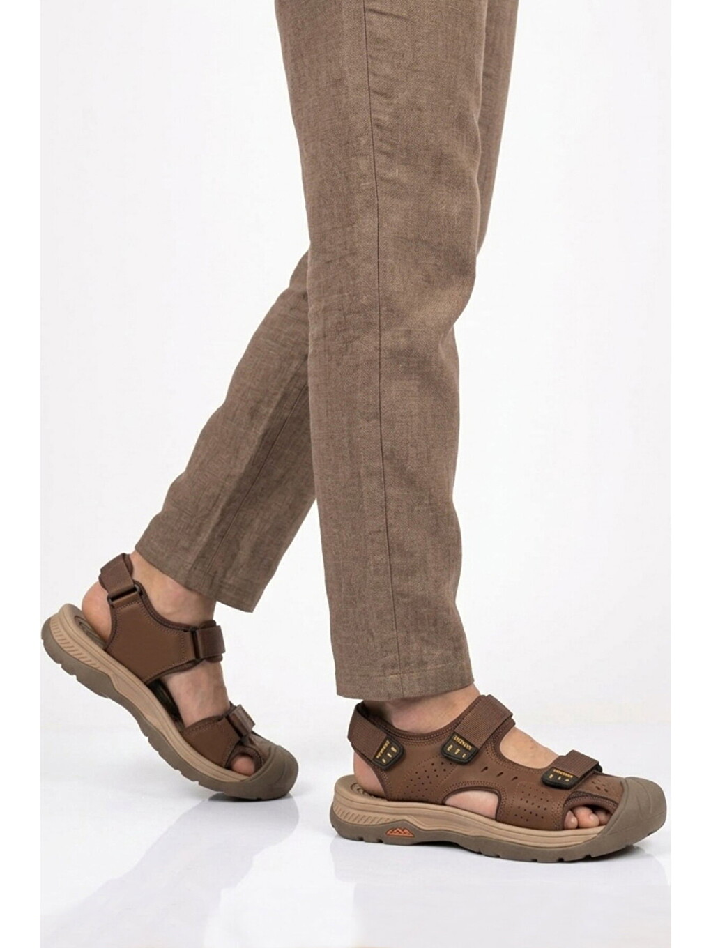 Kahverengi Erkek Outdoor Trekking Sandalet Kapalı Burun Cırtlı Günlük Yürüyüş Kahve E337 M-1