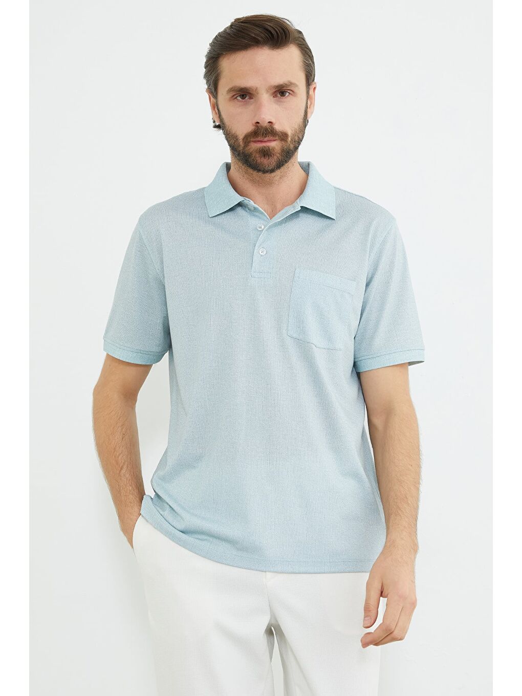 Yeşil Desenli Tek Cepli Polo Yaka Tişört-1