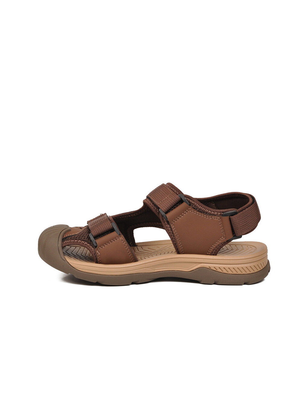 Kahverengi Erkek Outdoor Trekking Sandalet Kapalı Burun Cırtlı Günlük Yürüyüş Kahve E337 M-3