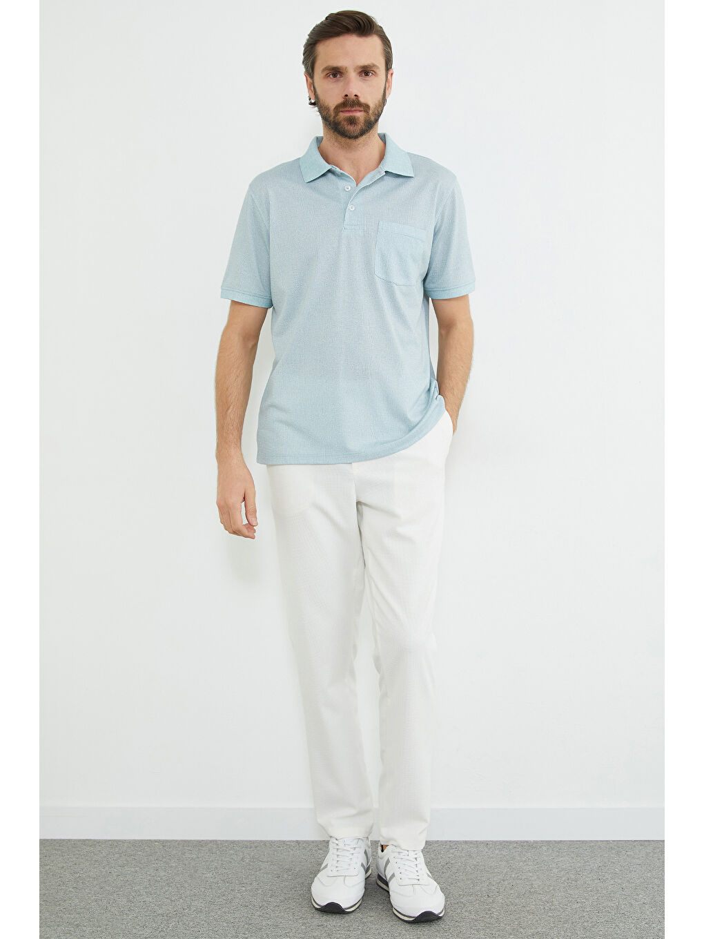 Yeşil Desenli Tek Cepli Polo Yaka Tişört-2