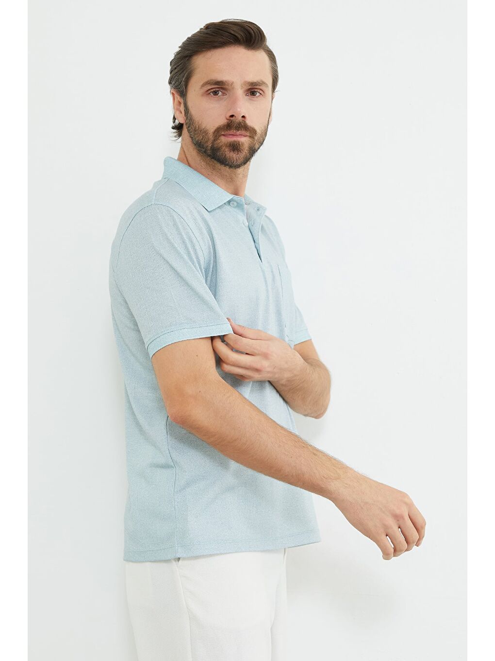 Yeşil Desenli Tek Cepli Polo Yaka Tişört-3