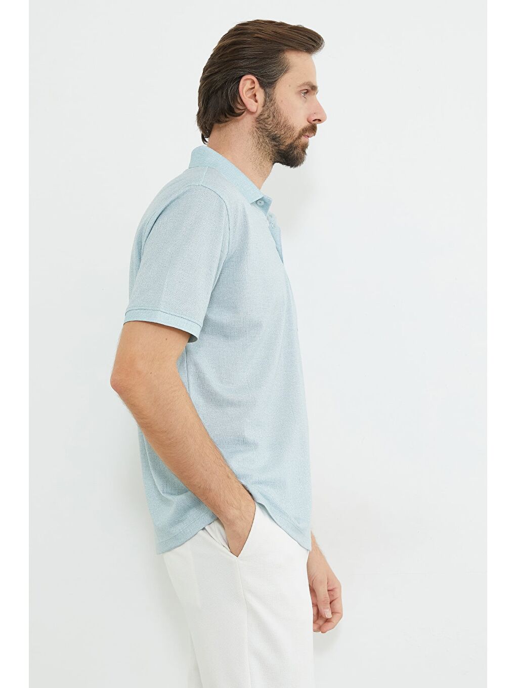 Yeşil Desenli Tek Cepli Polo Yaka Tişört-4