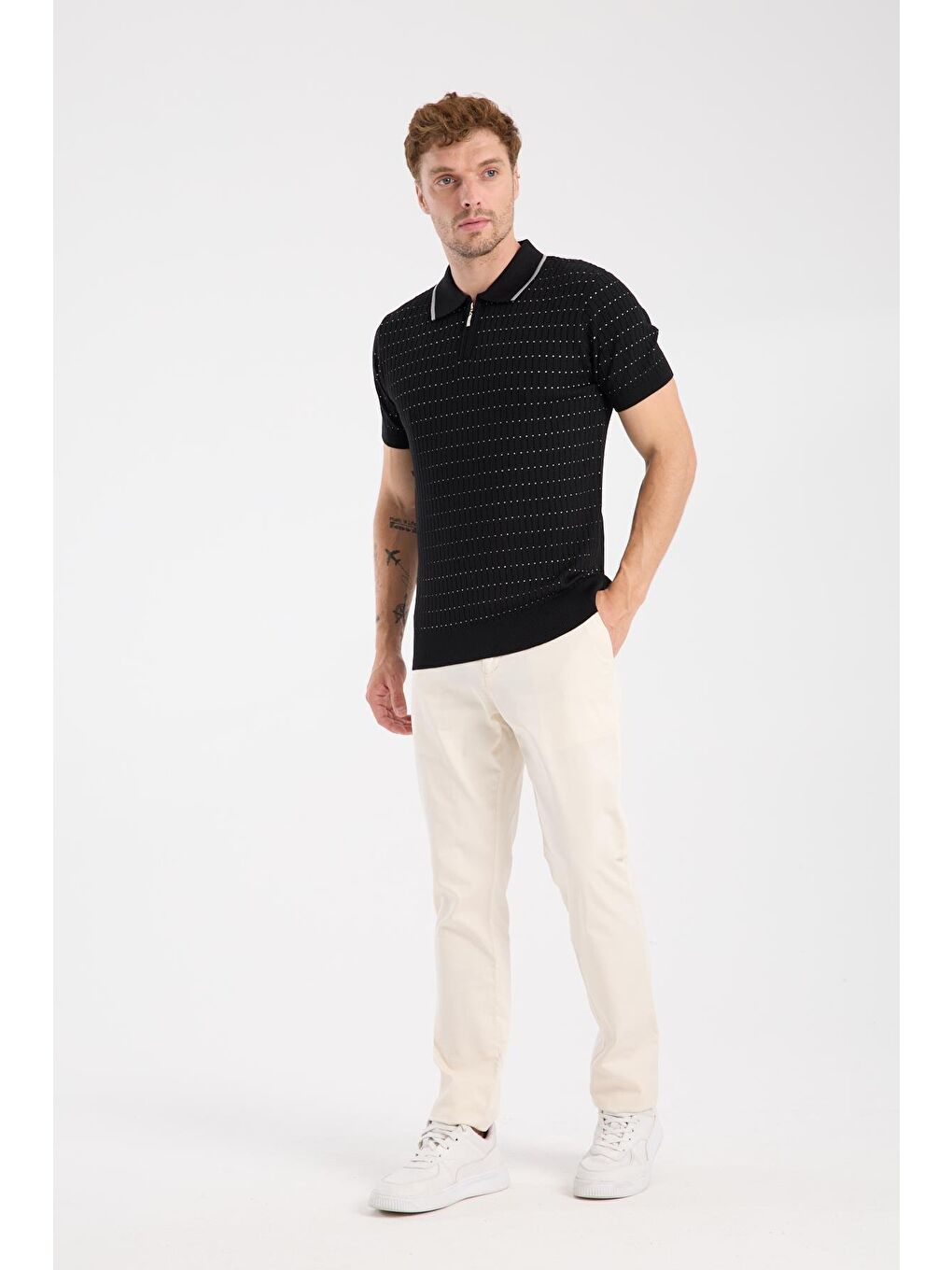 Aclub Sierra Örme Kumaş Viskon Karışımlı Slim Fit Siyah Polo Yaka Erkek Düz Polo Shirt-1