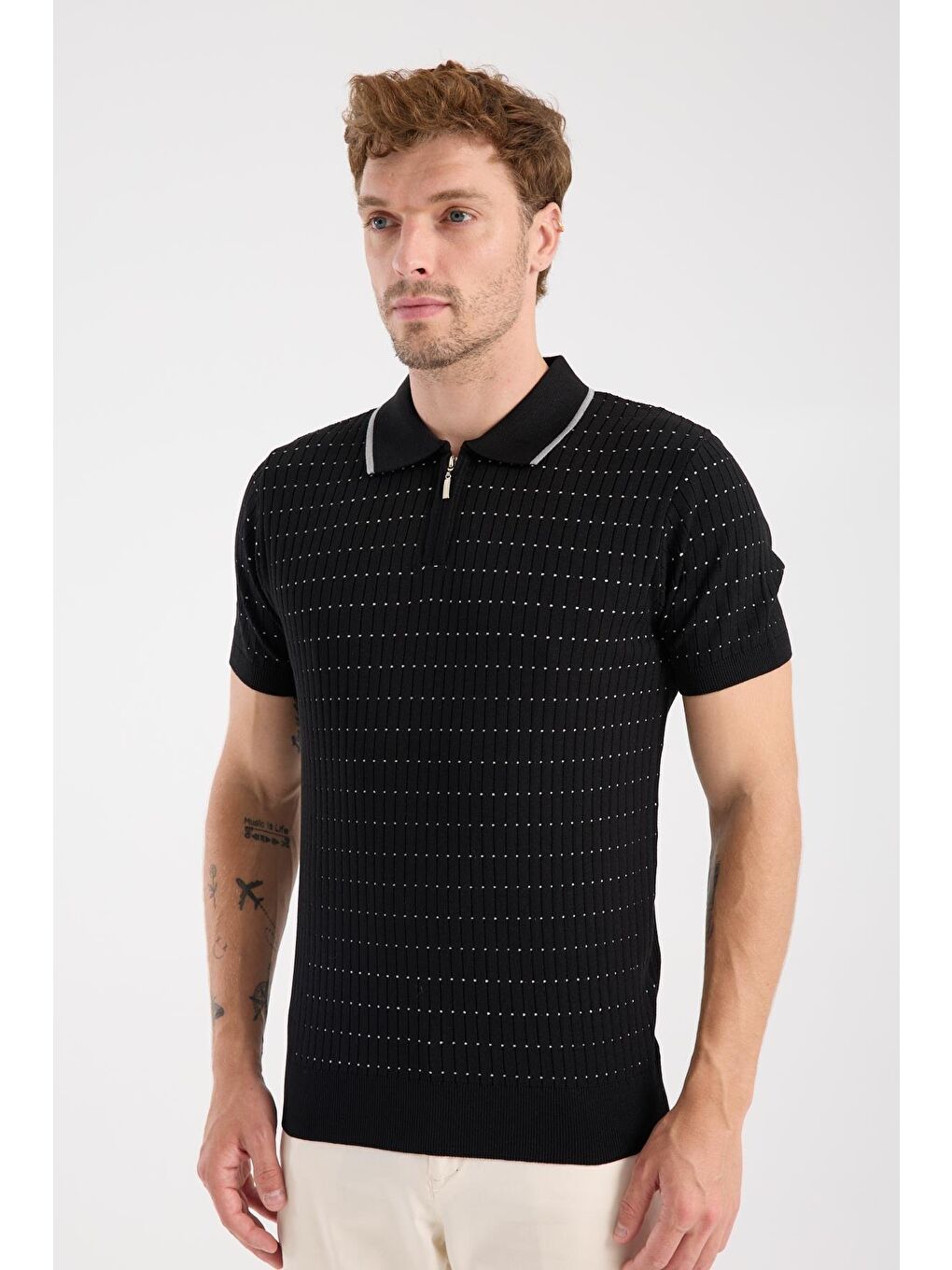 Aclub Sierra Örme Kumaş Viskon Karışımlı Slim Fit Siyah Polo Yaka Erkek Düz Polo Shirt-2