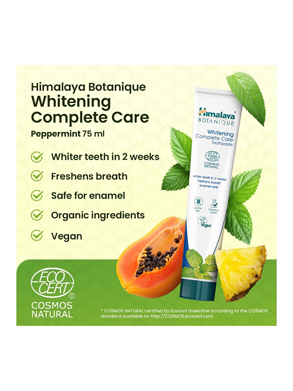 Beyazlatıcı Komple Bakım Diş Macunu 75ml | Ecocert Cosmos Sertifikalı | Organik Aktif, Nane Aromalı-3