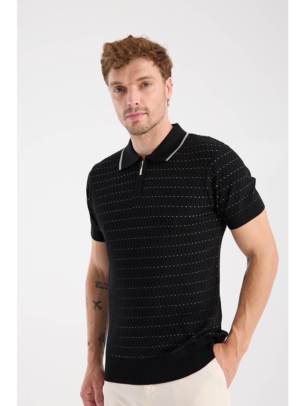 Aclub Sierra Örme Kumaş Viskon Karışımlı Slim Fit Siyah Polo Yaka Erkek Düz Polo Shirt-3