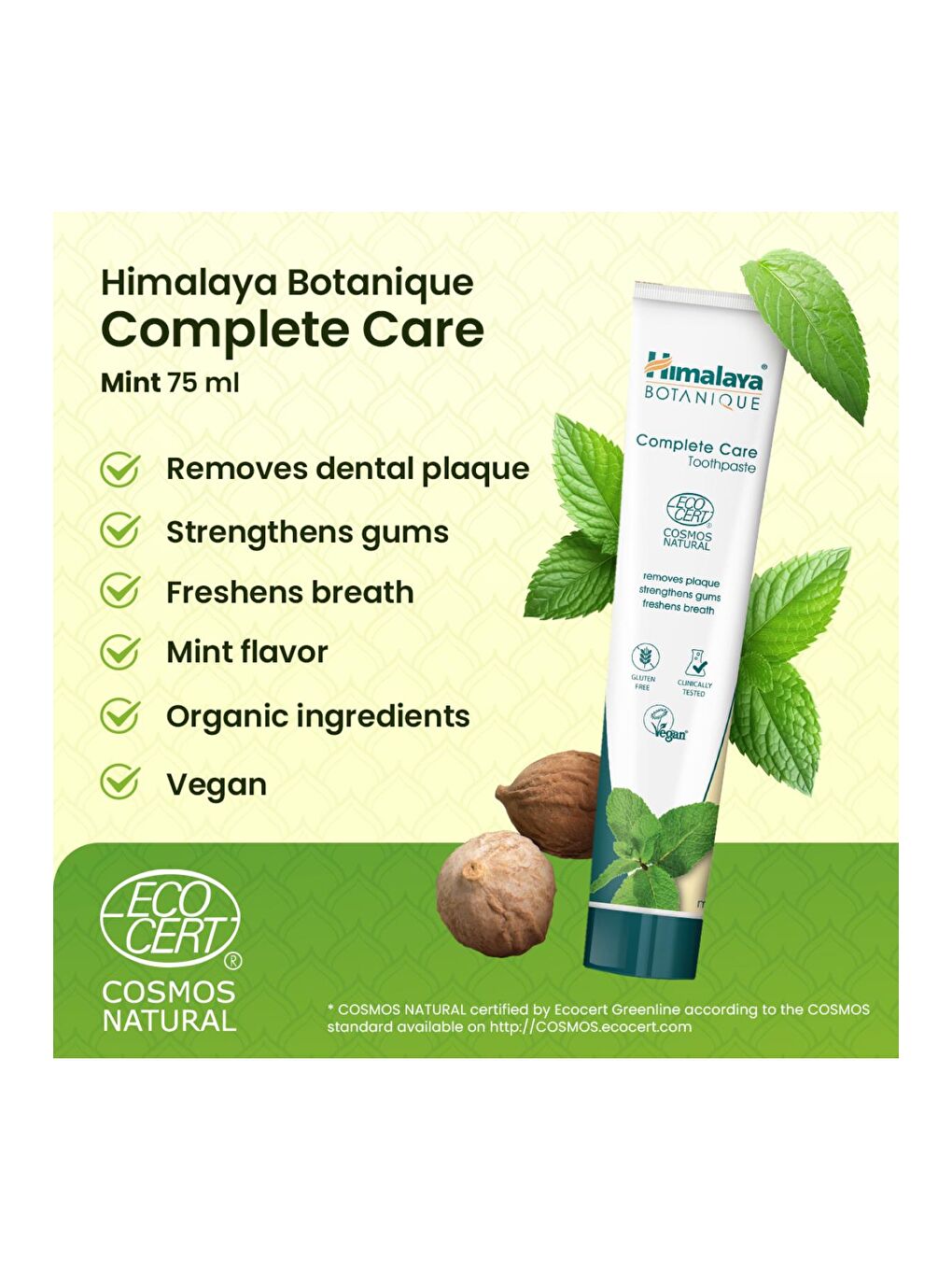Plak Karşıtı Komple Bakım Diş Macunu 75ml | Ecocert Cosmos Sertifikalı | Organik Aktif, Nane Aromalı-3