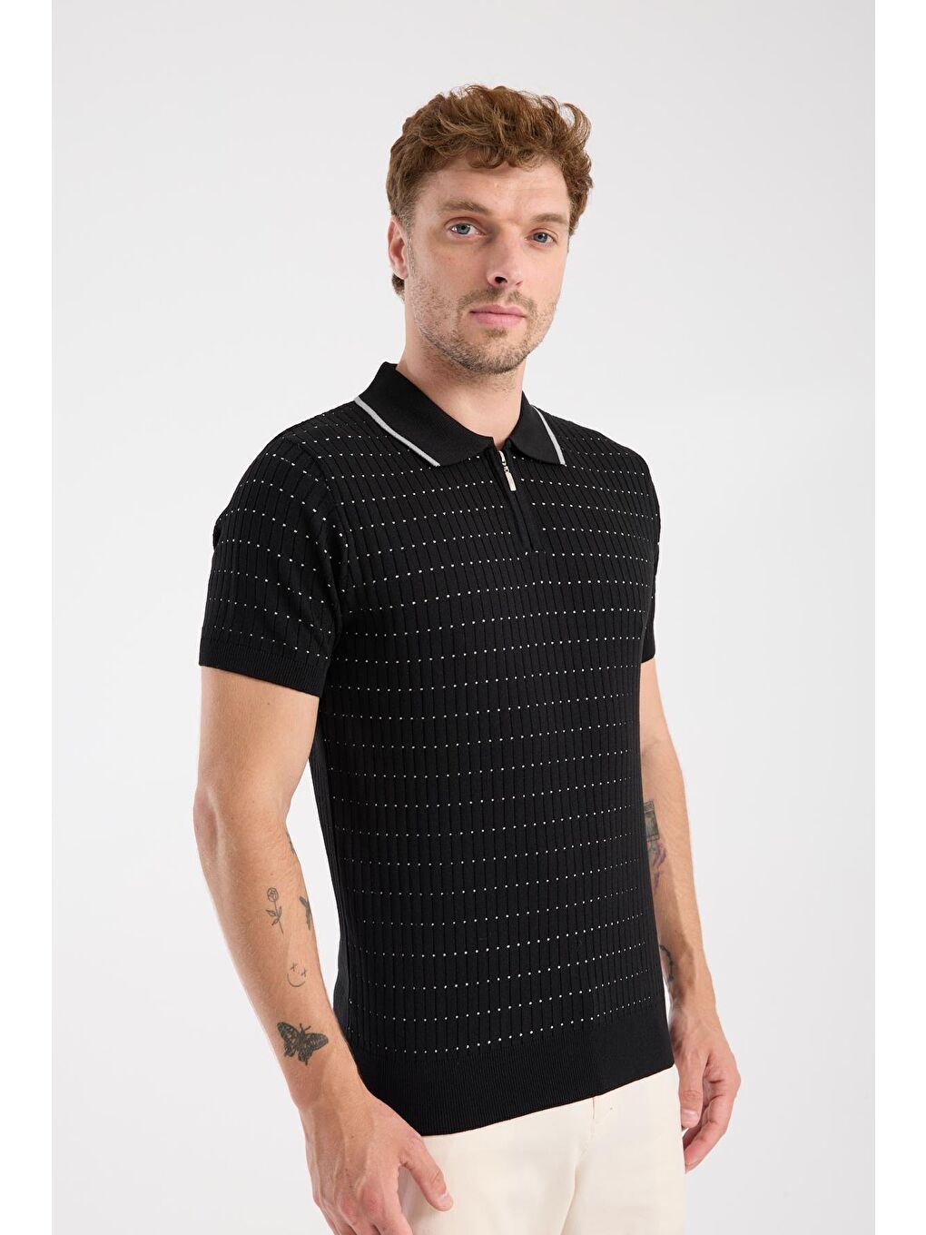 Aclub Sierra Örme Kumaş Viskon Karışımlı Slim Fit Siyah Polo Yaka Erkek Düz Polo Shirt-4