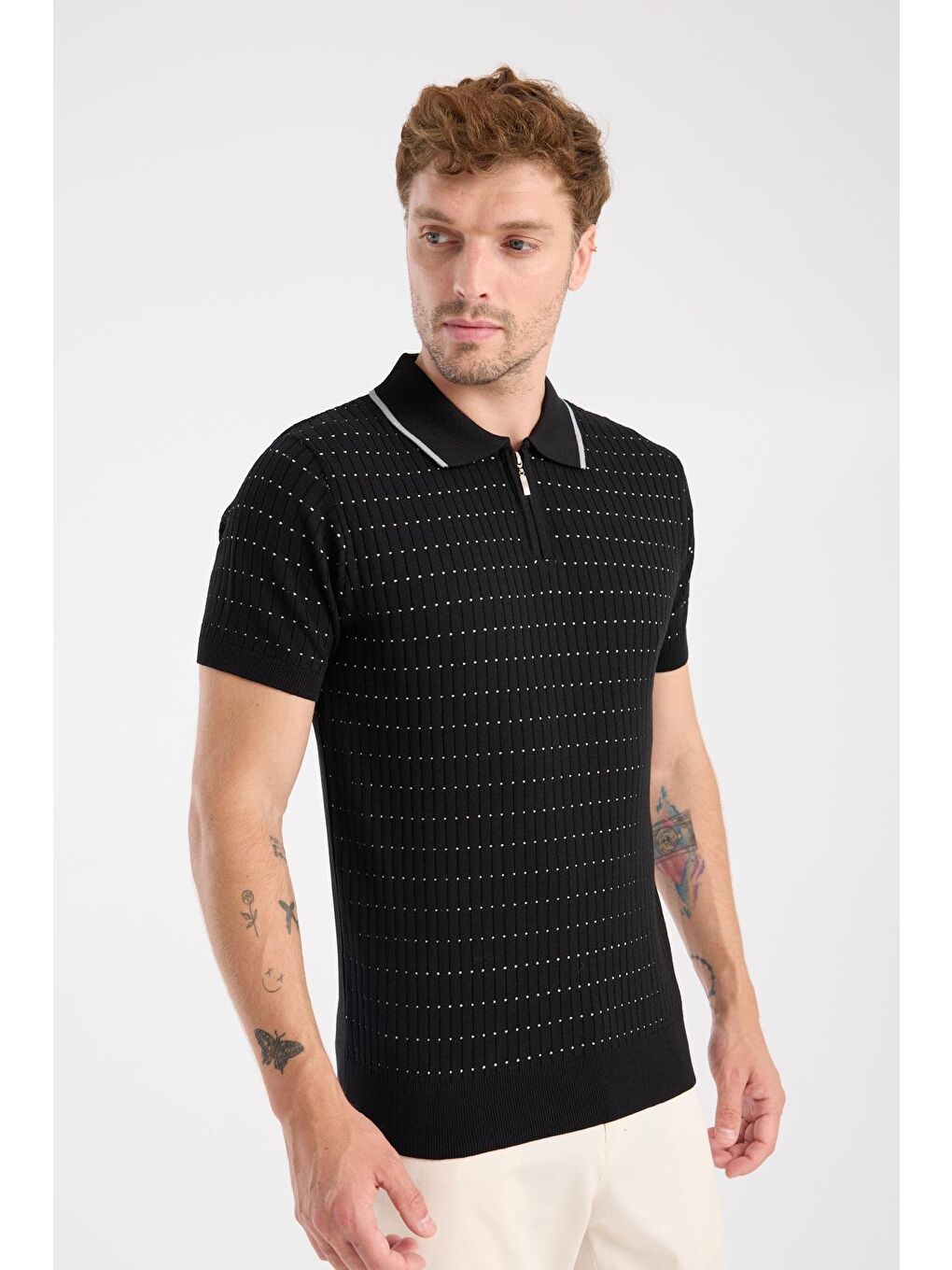 Aclub Sierra Örme Kumaş Viskon Karışımlı Slim Fit Siyah Polo Yaka Erkek Düz Polo Shirt-5