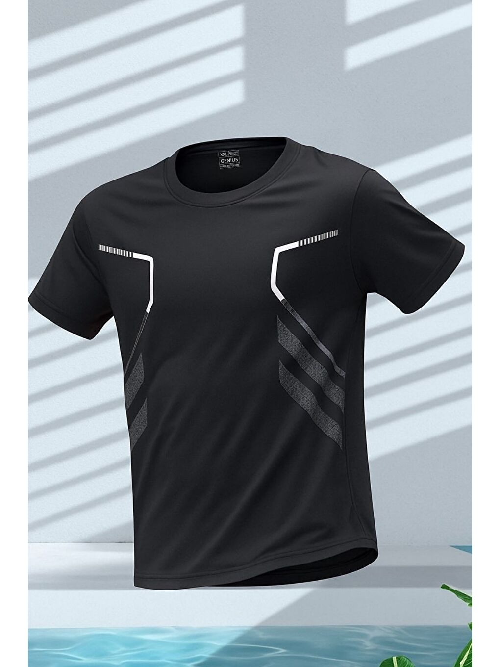 Siyah Erkek Spor Tişört Antreman Gym Polyester Erkek Sporcu Tişört-1