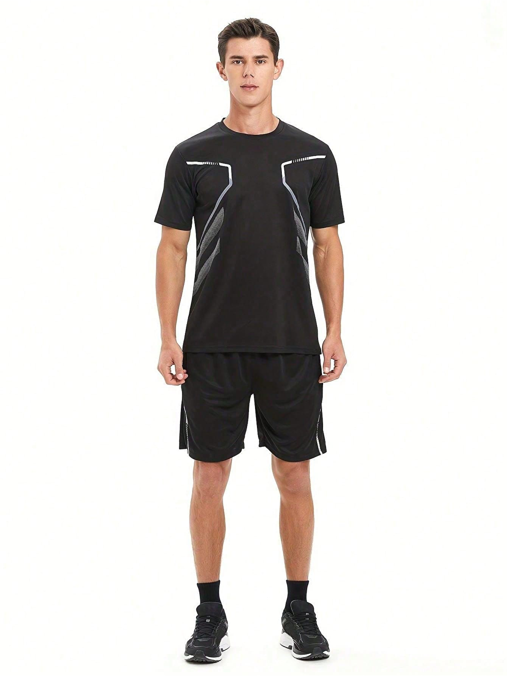 Siyah Erkek Spor Tişört Antreman Gym Polyester Erkek Sporcu Tişört