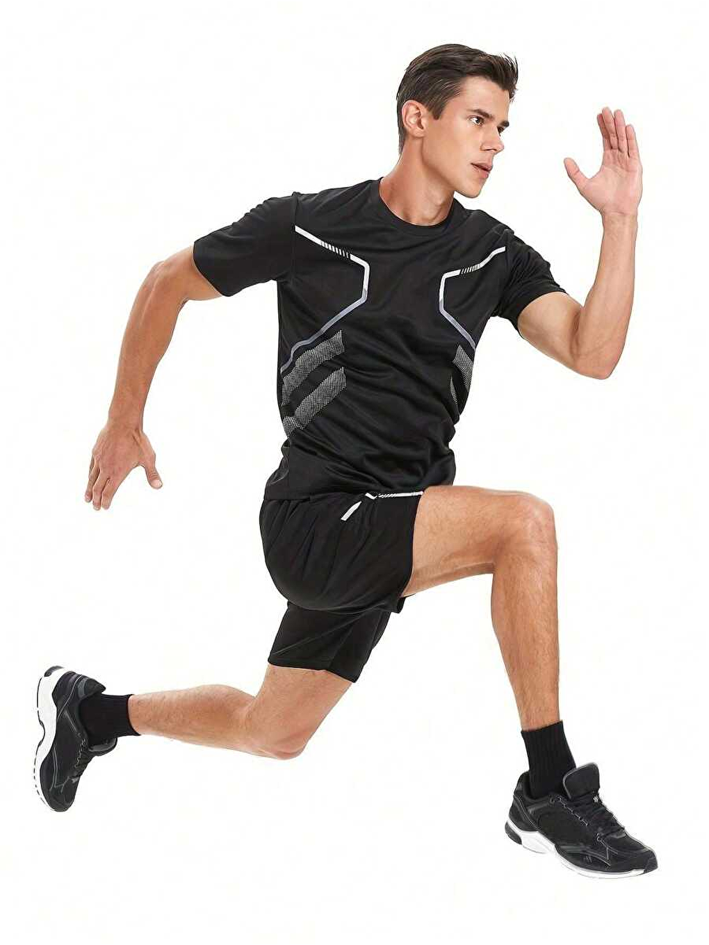 Siyah Erkek Spor Tişört Antreman Gym Polyester Erkek Sporcu Tişört-2