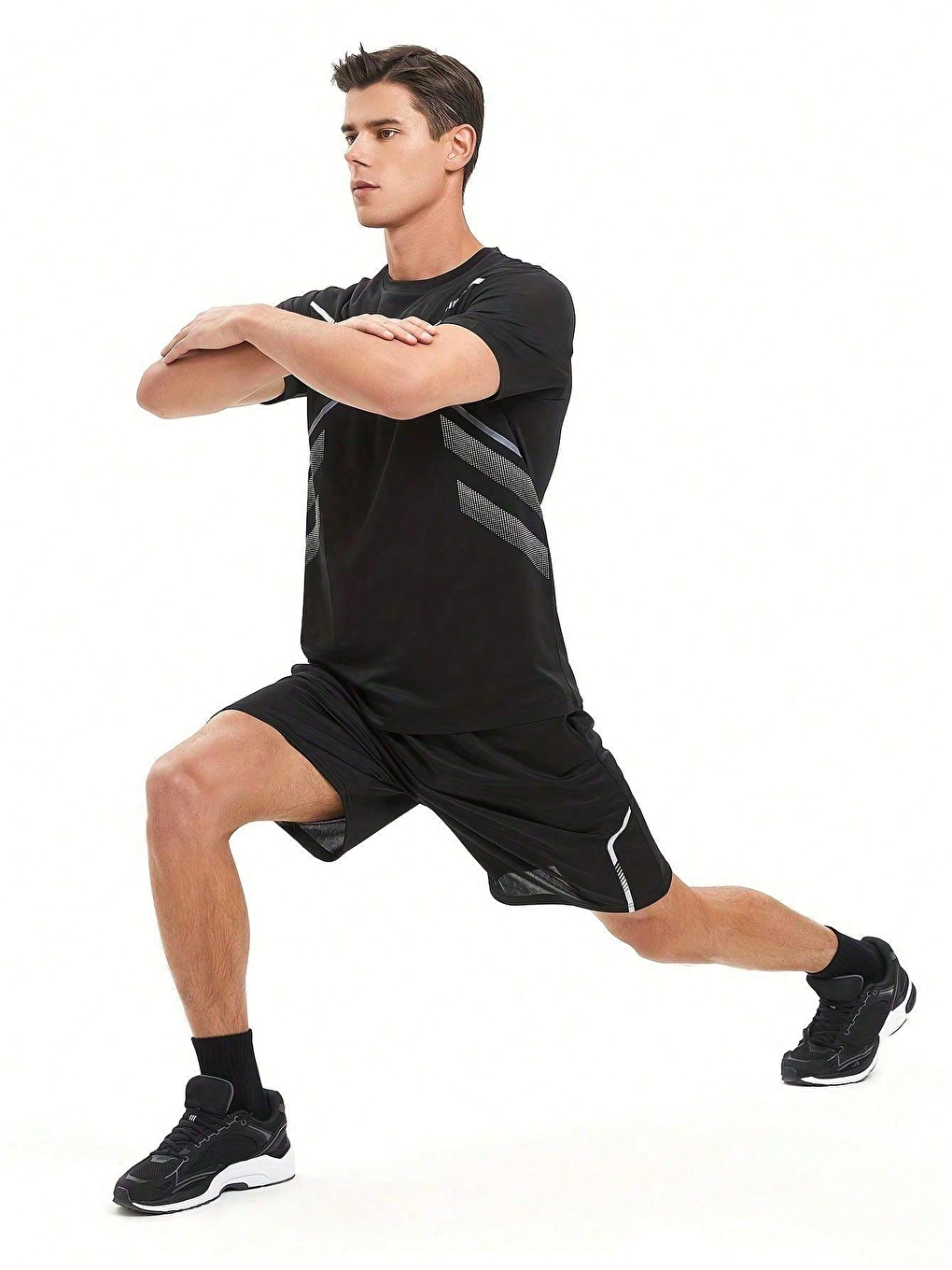 Siyah Erkek Spor Tişört Antreman Gym Polyester Erkek Sporcu Tişört-3