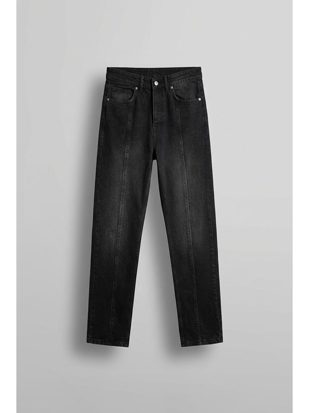 Erkek Ön Dikiş Detaylı Yıkamalı Baggy Jean Siyah