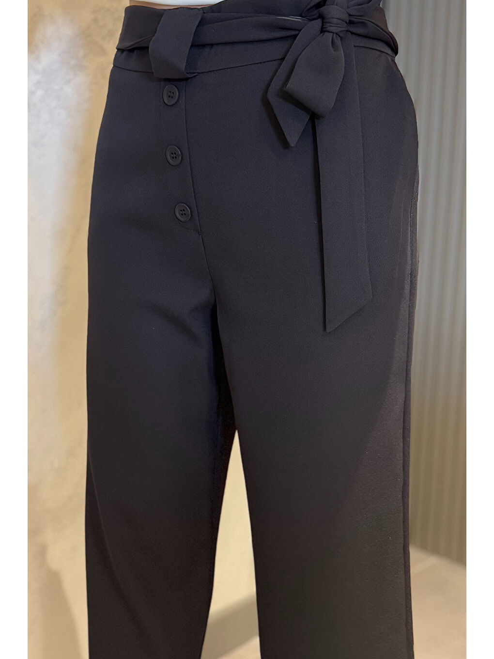 Siyah Bel Bağlamalı Büyük Beden Kadın Pantolon-3