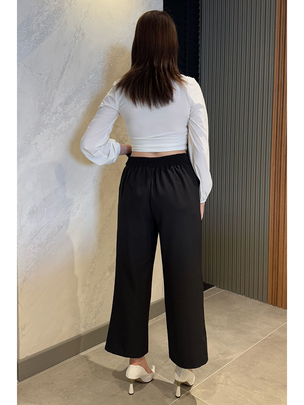 Siyah Bel Bağlamalı Büyük Beden Kadın Pantolon-4