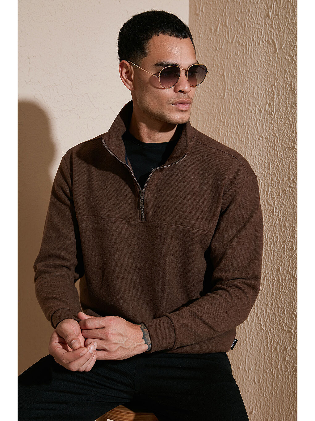 Kahverengi Pamuklu Regular Fit Erkek Kazak 456112 BR-1