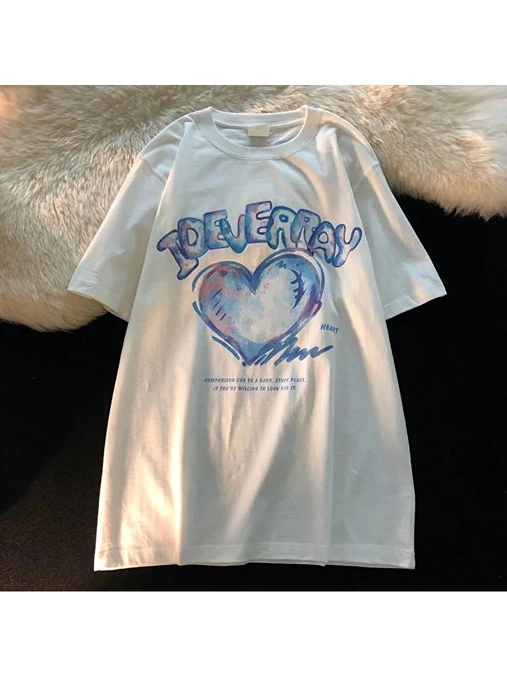 Touz Moda Beyaz Heart Baskılı Beyaz Unisex Oversize T-shirt - 2