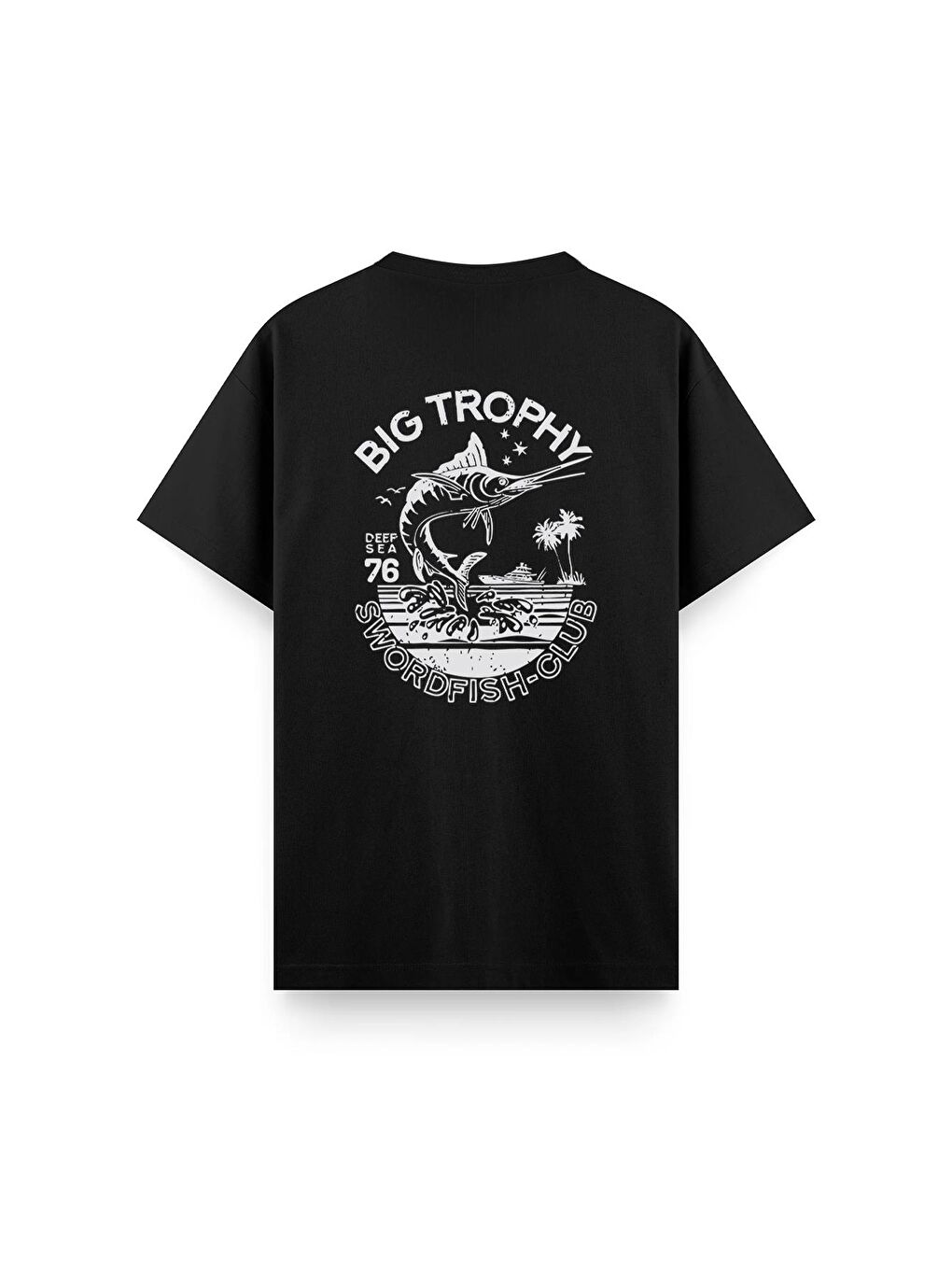 Siyah Big Trophy Sırt Baskılı Bisiklet Yaka Unisex Tshirt