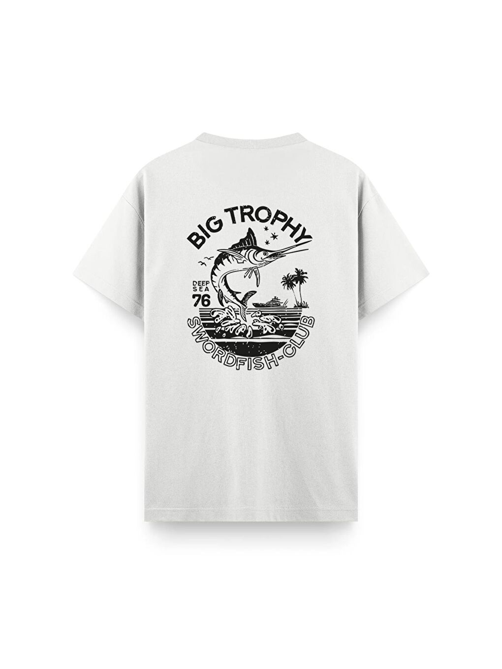 Beyaz Big Trophy Sırt Baskılı Bisiklet Yaka Unisex Tshirt