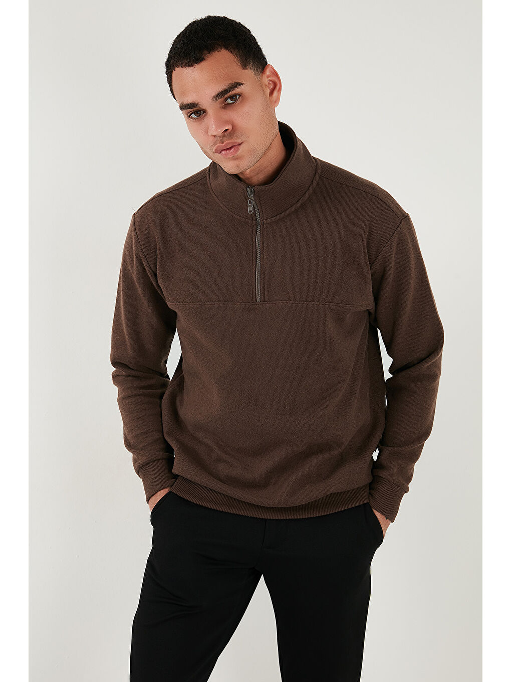 Kahverengi Pamuklu Regular Fit Erkek Kazak 456112 BR-5