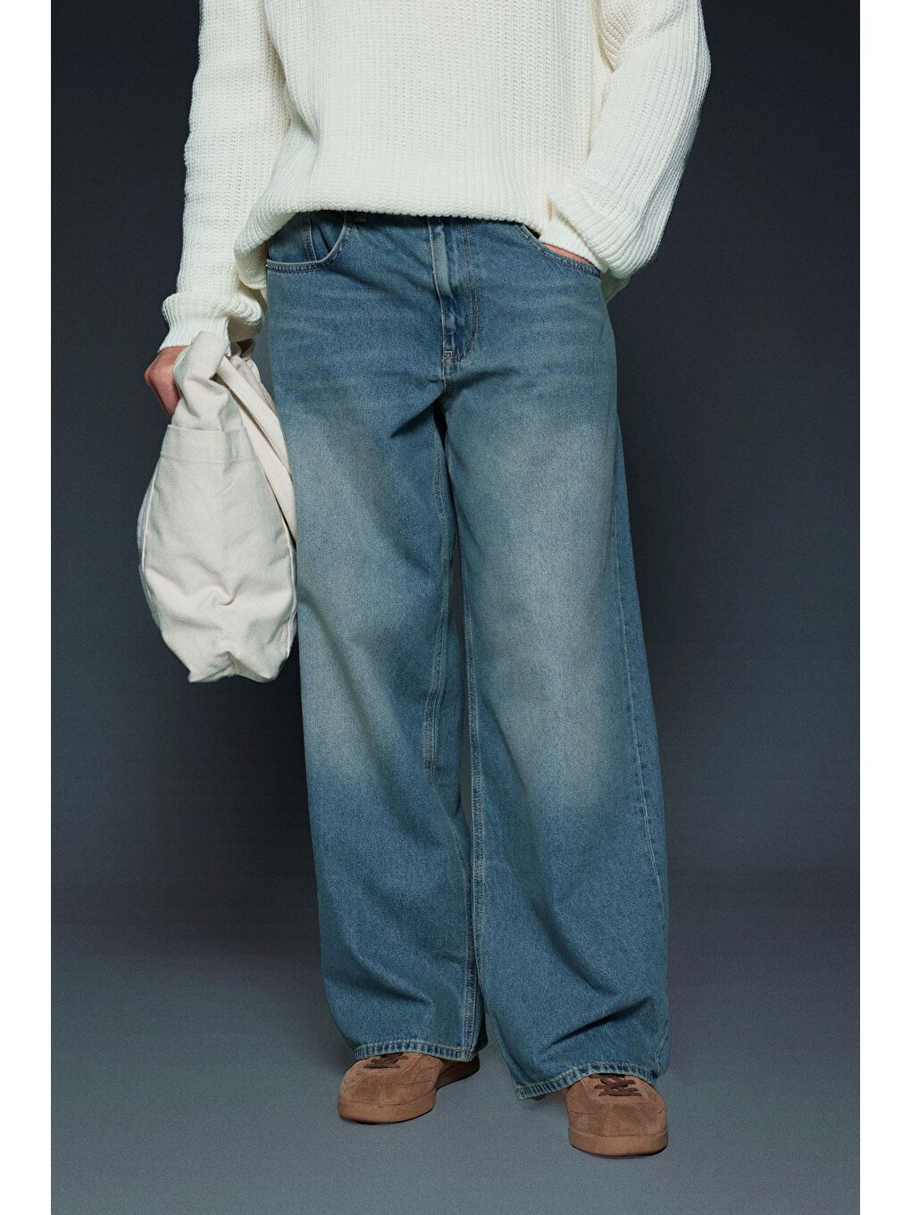 Erkek Süper Baggy Fit Jean Pantolon Soluk Mavi-2