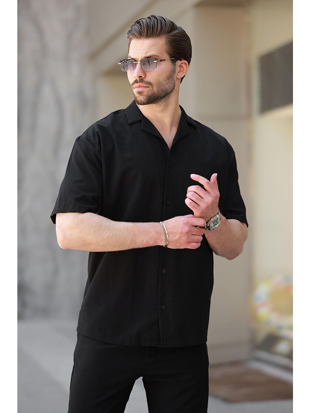 Siyah Basic Erkek Gömlek Takım E7320-3