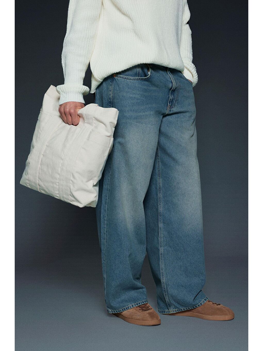 Erkek Süper Baggy Fit Jean Pantolon Soluk Mavi-3