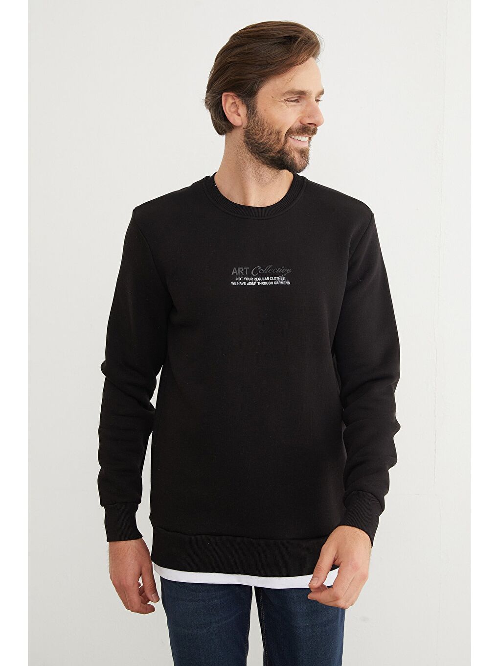 Siyah 3 İplik Art Collective Kabartma Baskılı Sweatshirt-2
