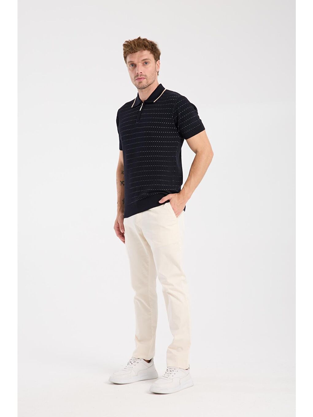 Aclub Sierra Örme Kumaş Viskon Karışımlı Slim Fit Lacivert Polo Yaka Erkek Düz Polo Shirt-1