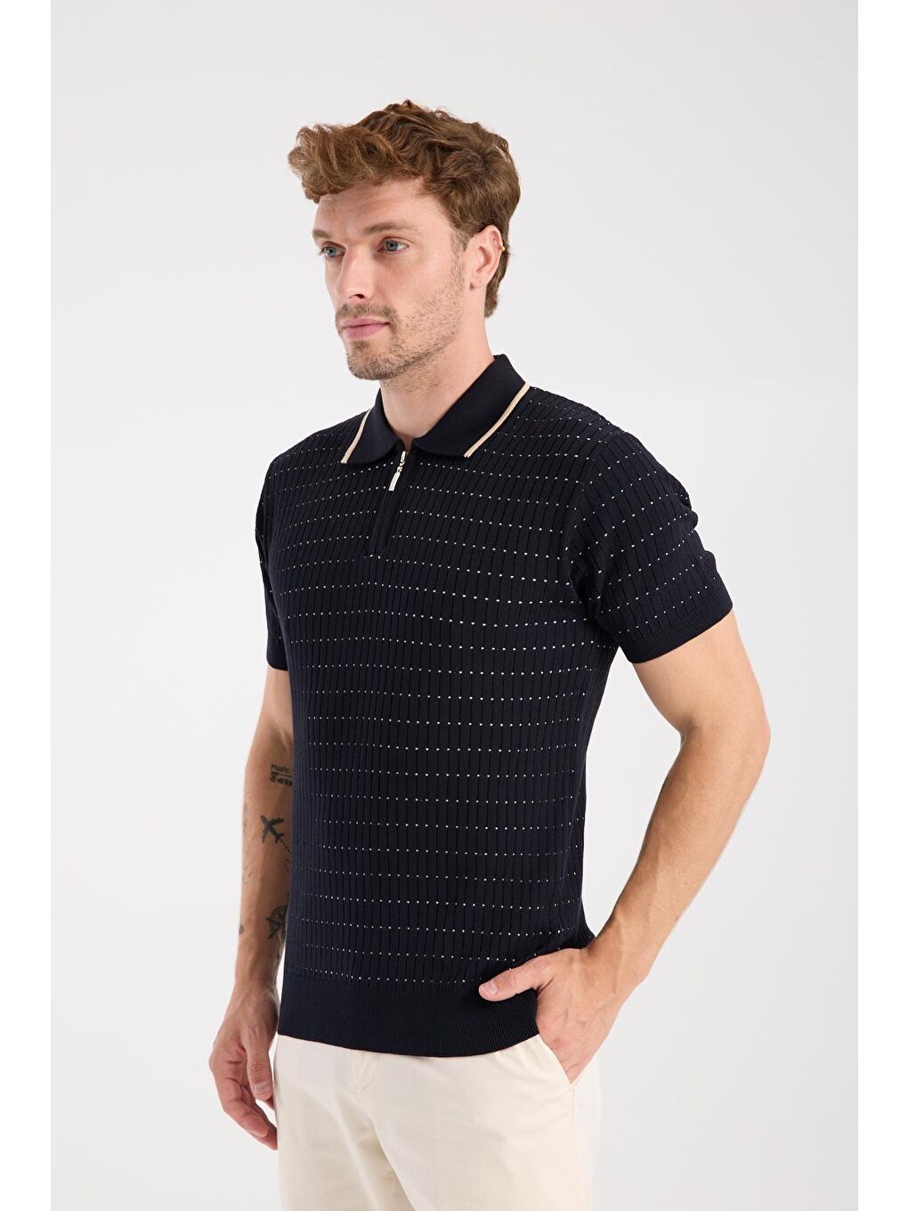 Aclub Sierra Örme Kumaş Viskon Karışımlı Slim Fit Lacivert Polo Yaka Erkek Düz Polo Shirt-3