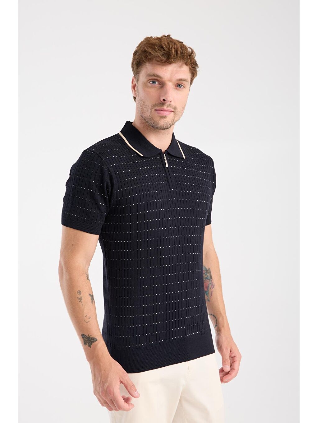 Aclub Sierra Örme Kumaş Viskon Karışımlı Slim Fit Lacivert Polo Yaka Erkek Düz Polo Shirt-4