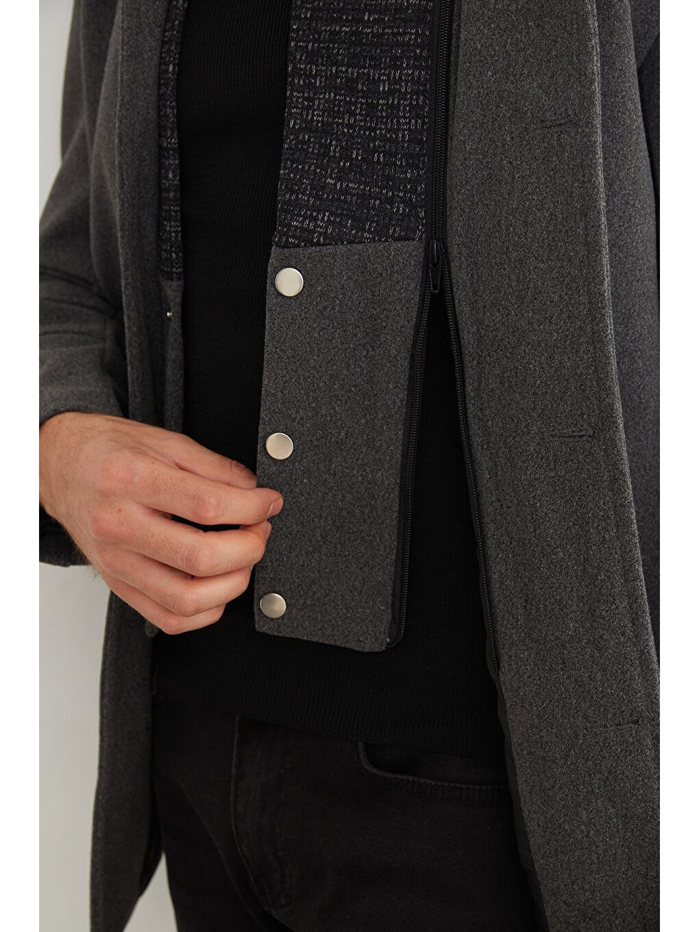 Antrasit Cepli Şal Yaka Kaşe Kaban-4