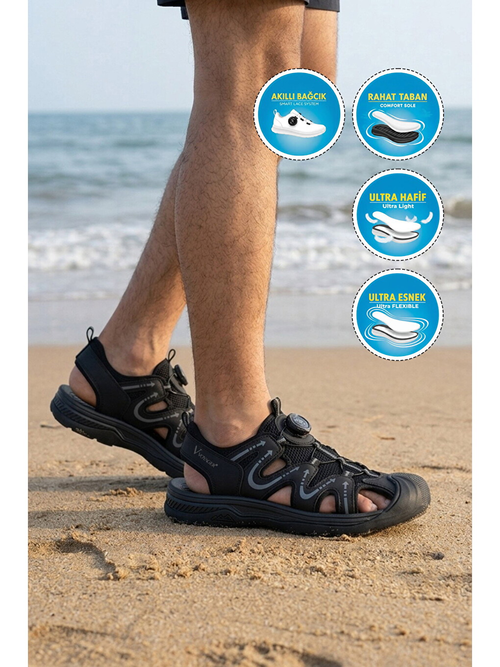Erkek Outdoor Trekking Sandalet Nefes Alabilen Yapı Misina Bağcık Siyah E339 M-2