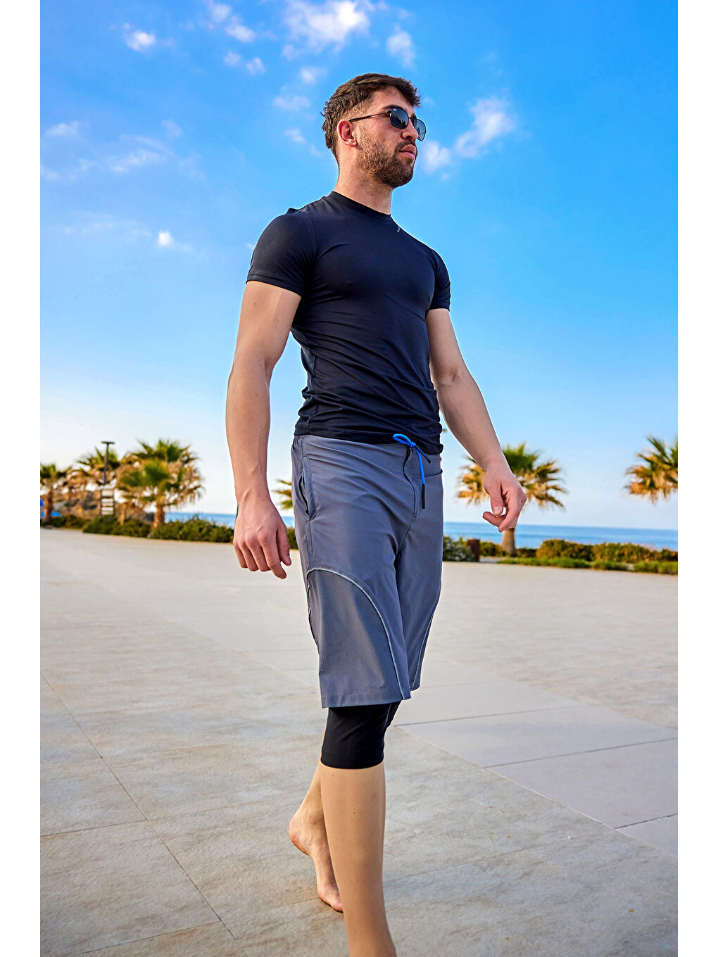 Gri Füme İç Taytlı, Hızlı Kuruyan, UPF50+ Korumalı Erkek Şort S2501-1-1