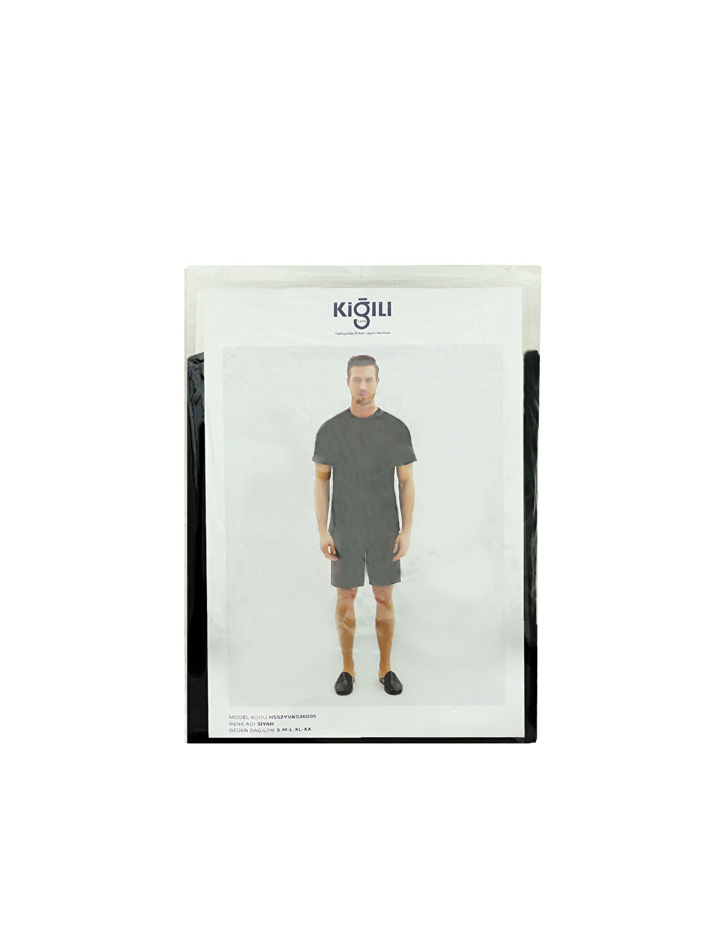 Siyah Kontrast Yakalı 2'li Şort Pamuk Pijama Takımı-1