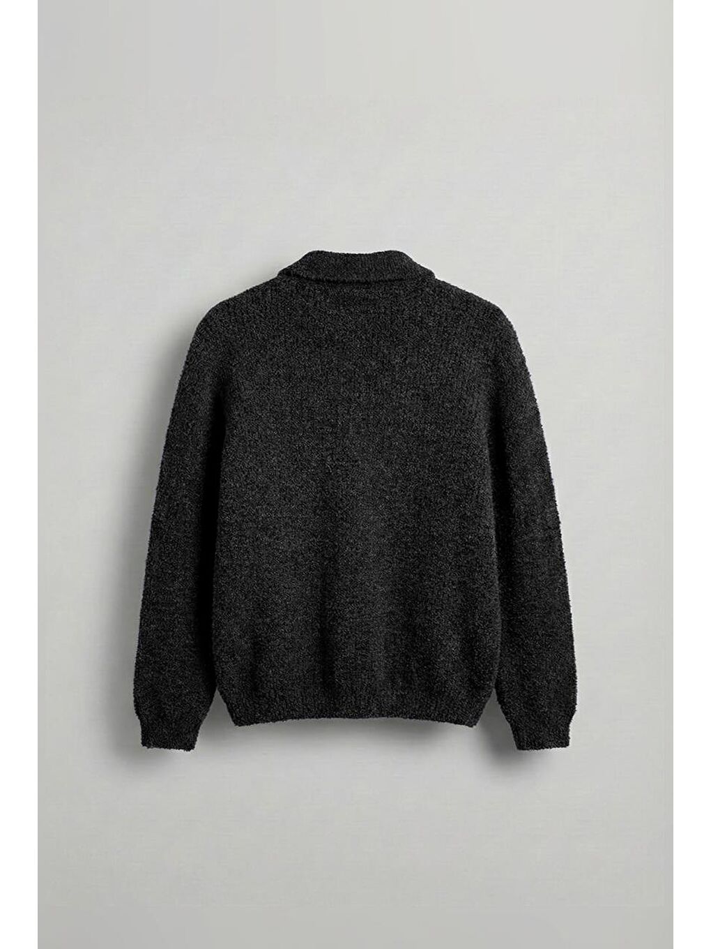 Erkek Relax Fit Düğmeli Dokulu Kazak Siyah-1