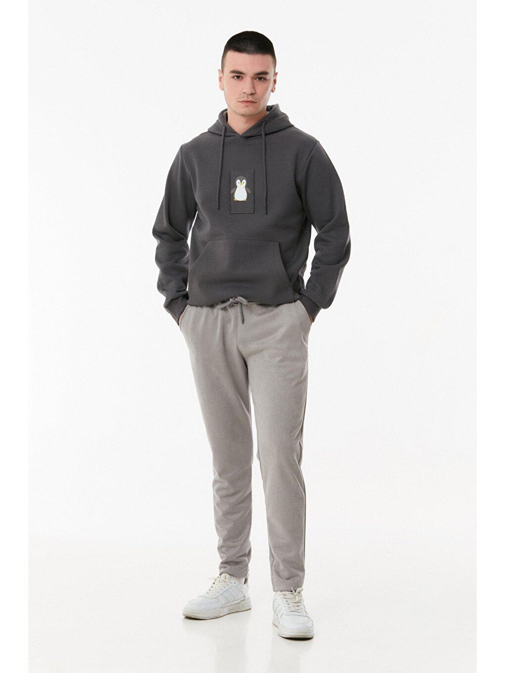 Gri Süet Beli Bağcıklı Erkek Pantolon