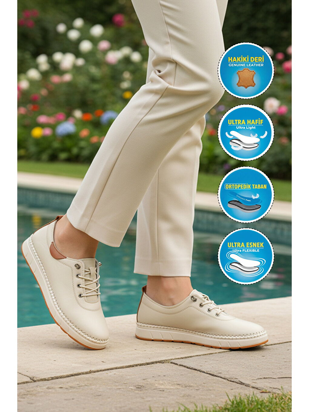 Bej Hakiki Deri Ortopedik Kadın Casual Ayakkabı 3030 Z-2