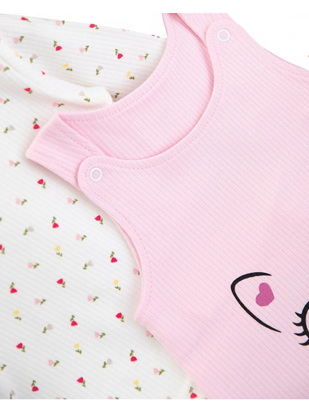 Pembe Kız Bebek Fitilli Kedi Baskılı Tulum-5