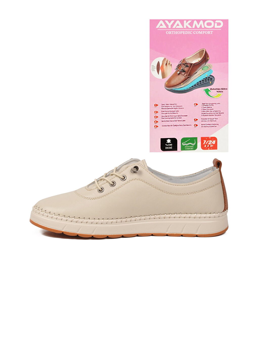 Bej Hakiki Deri Ortopedik Kadın Casual Ayakkabı 3030 Z-3